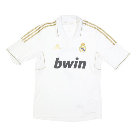 ADIDAS Mens White & Gold Real Madrid 2011-12 Home Football Jersey L Short Sleeve