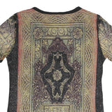 NICOLA Womens Black Printed Top Short Sleeve Round Neck M Glitter Sheer