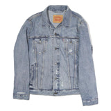LEVI'S Mens Blue Denim Jacket L Cotton Distressed Button Closure Classic