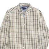 TOMMY HILFIGER Mens Beige & Green Check Shirt M Button Down Long Sleeve Cotton