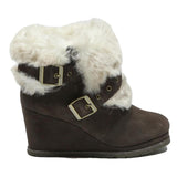 CAT Womens Wedge Ankle Boots Brown Leather UK 3 Fur Trim Buckle Detail