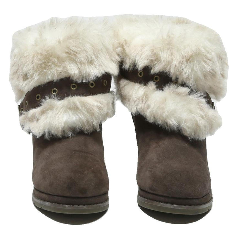 CAT Womens Wedge Ankle Boots Brown Leather UK 3 Fur Trim Buckle Detail