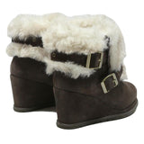 CAT Womens Wedge Ankle Boots Brown Leather UK 3 Fur Trim Buckle Detail