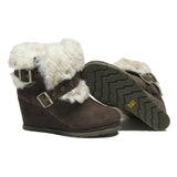 CAT Womens Wedge Ankle Boots Brown Leather UK 3 Fur Trim Buckle Detail