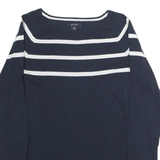 NAUTICA Mens Navy Blue & White Striped Plain Crew Neck Cotton Jumper S Casual