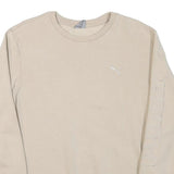 PUMA Mens Beige Cotton Blend Sweatshirt S Crew Neck Logo Print Casual Pullover