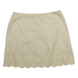 DKNY Womens Beige Cotton Mini Skirt Eyelet Embroidered Floral Scalloped Hem S