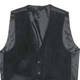 Mens Black Wax Leather Waistcoat Tailored Fit M Button Closure Plain