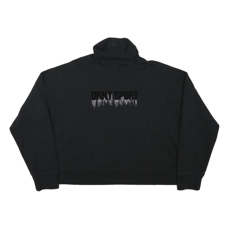 DKNY Womens Black Cotton Blend Turtleneck XL Sport Logo Sweatshirt Pullover