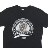 GILDAN Womens Black This Human Belongs To Moscow Dog Graphic T-Shirt L V-Neck