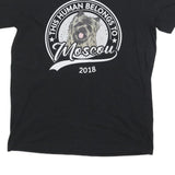GILDAN Womens Black This Human Belongs To Moscow Dog Graphic T-Shirt L V-Neck