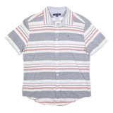 TOMMY HILFIGER Mens Blue & Red Striped Shirt M Cotton Blend Casual Summer