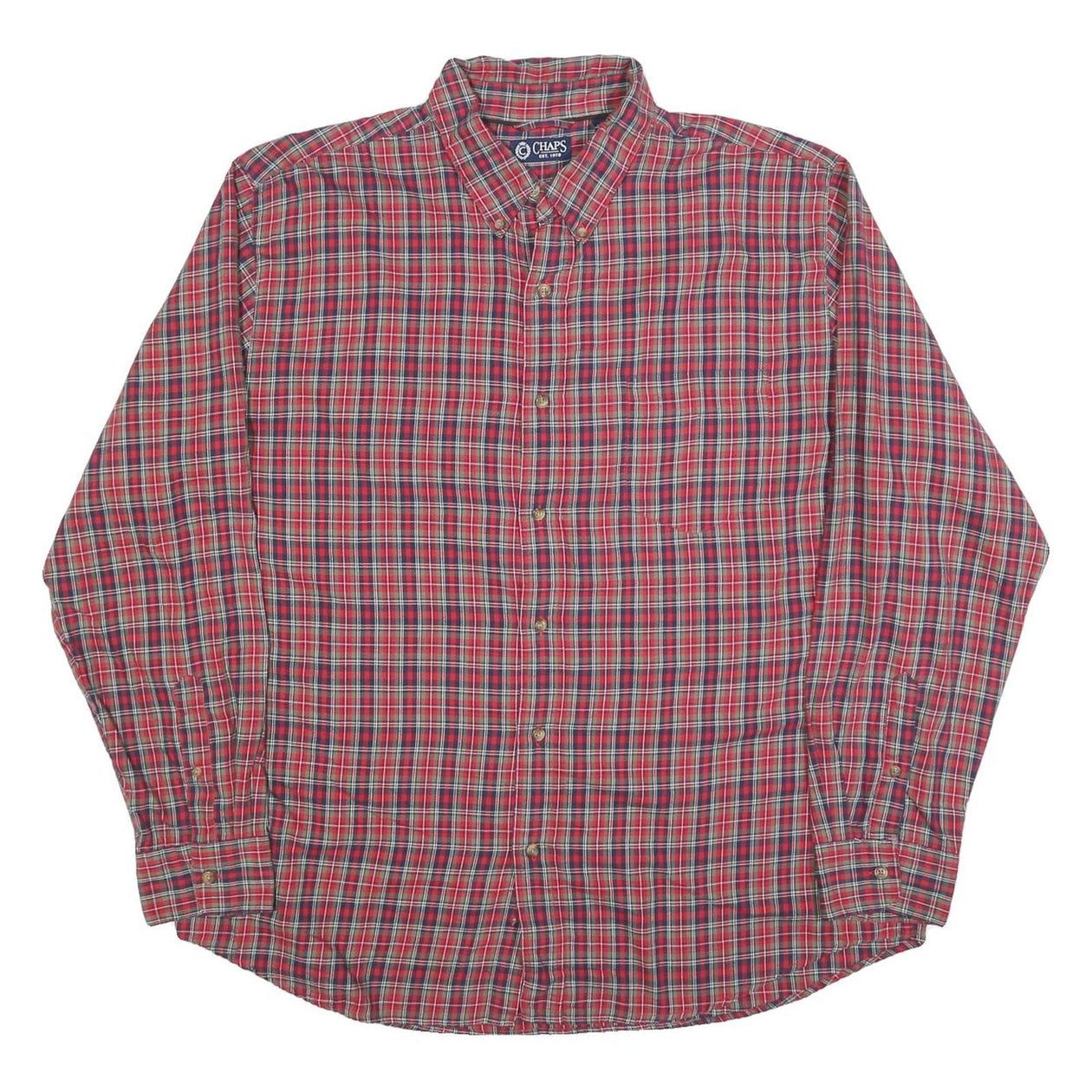 CHAPS Mens Red Plaid Shirt XL Button Down Cotton Blend Classic Fit Cas – Cerqular