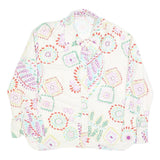 ZARA Womens White Printed Shirt Long Sleeve Collared L Cotton Blend Casual