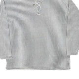 EASY WAY Mens Grey & White Striped Pullover Sweatshirt L Lace Up Neck Casual