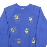 Womens Blue Crew Neck Sweatshirt S Cotton Blend Embroidered Peacock Feather