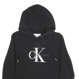 CALVIN KLEIN JEANS Womens Black Hoodie S CK Logo Pullover Cotton Blend