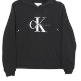 CALVIN KLEIN JEANS Womens Black Hoodie S CK Logo Pullover Cotton Blend