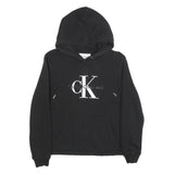 CALVIN KLEIN JEANS Womens Black Hoodie S CK Logo Pullover Cotton Blend