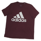 ADIDAS Mens Maroon Cotton Graphic T-Shirt L Short Sleeve Crew Neck Logo Print