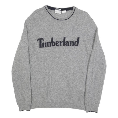 TIMBERLAND Mens Grey Jumper Plain Crew Neck Basic Knit L Wool Blend Casual