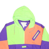 Womens Green & Purple Orange Colourblock Hooded Zip Jacket L Polyester Blend