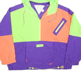 Womens Green & Purple Orange Colourblock Hooded Zip Jacket L Polyester Blend