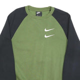 NIKE Mens Green & Black Crew Neck S Cotton Blend Sweatshirt Double Swoosh Logo