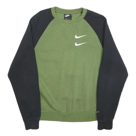 NIKE Mens Green & Black Crew Neck S Cotton Blend Sweatshirt Double Swoosh Logo