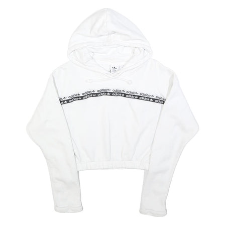 ADIDAS Womens White Cotton Blend Pullover Hoodie UK 10 Cropped Logo Tape