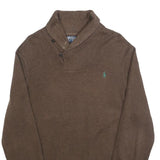 POLO RALPH LAUREN Mens Brown Plain Jumper Shawl Collar Cotton M Classic Fit