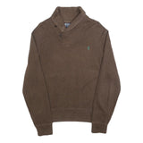 POLO RALPH LAUREN Mens Brown Plain Jumper Shawl Collar Cotton M Classic Fit