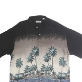 HOLLIS RIVER Mens Black & Taupe Rayon XL Hawaiian Shirt Tropical Palm Print