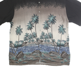 HOLLIS RIVER Mens Black & Taupe Rayon XL Hawaiian Shirt Tropical Palm Print