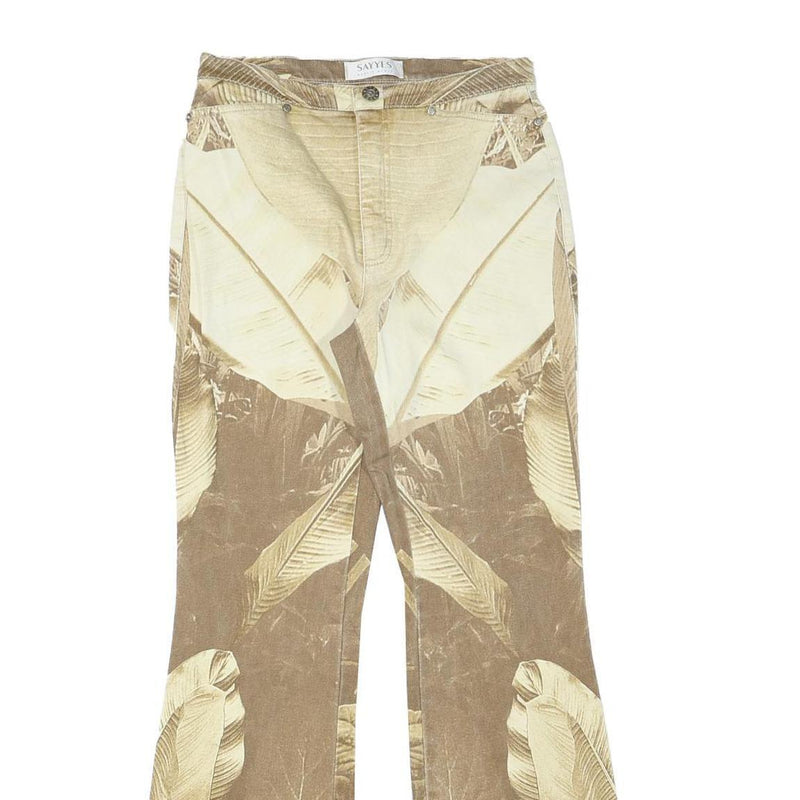 SAYYES Womens Jeans Beige Cotton Blend Regular Fit Flared W27 L30 Printed
