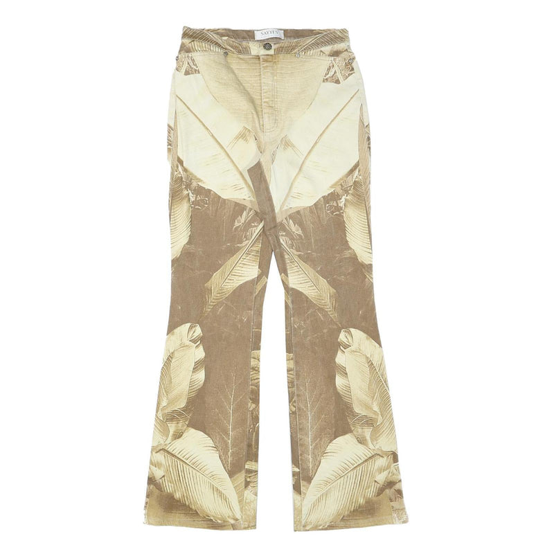 SAYYES Womens Jeans Beige Cotton Blend Regular Fit Flared W27 L30 Printed