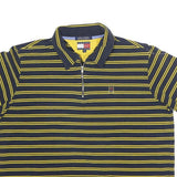 TOMMY HILFIGER Womens Navy & Yellow Striped Short Sleeve Polo Shirt XL Zip