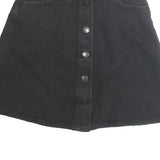 Womens Black Button Front A-Line Short Cotton Skirt Size M Casual Pockets