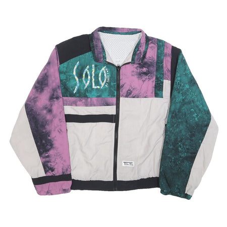 TAKE TWO Womens Purple & Green Nylon Zip Bomber Jacket M Colourblock Retro Style