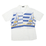 JACK GORDON Mens White & Blue Nautical Sailing Print Cotton Blend Shirt L Casual