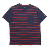 TOMMY HILFIGER Mens Navy & Red Striped T-Shirt M Short Sleeve Crew Neck Casual