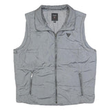 GUESS Mens Grey Zip Jacket XL Polyester Blend Plain Sleeveless Casual
