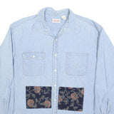GAP Mens Light Blue Cotton Shirt L Floral Patchwork Casual Button Down