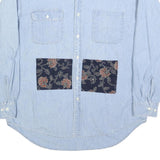 GAP Mens Light Blue Cotton Shirt L Floral Patchwork Casual Button Down