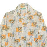 DA VINCI Mens Cream & Orange Pattern Polyester Blend Shirt M Retro Style Long