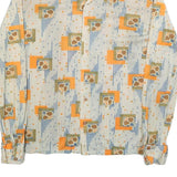 DA VINCI Mens Cream & Orange Pattern Polyester Blend Shirt M Retro Style Long