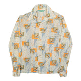 DA VINCI Mens Cream & Orange Pattern Polyester Blend Shirt M Retro Style Long