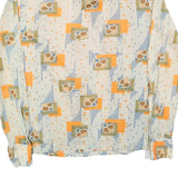 DA VINCI Mens Cream & Orange Pattern Polyester Blend Shirt M Retro Style Long