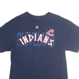 MAJESTIC Mens Blue Cleveland Indians Graphic T-Shirt L Short Sleeve Crew Neck