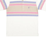 CANADIAN OPEN Mens White & Beige Striped XL Cotton Blend Polo Shirt Short Sleeve